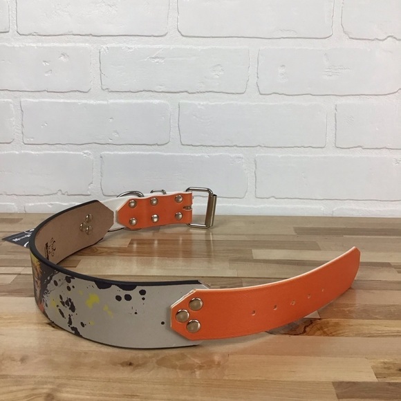Mad Cow genuine leather Naruto dog collar limited edition orange white handmade - Picture 9 of 16